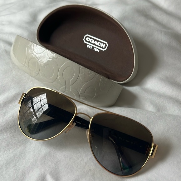 Coach Gold Aviator Polarized Sunglasses - Picture 1 of 6
